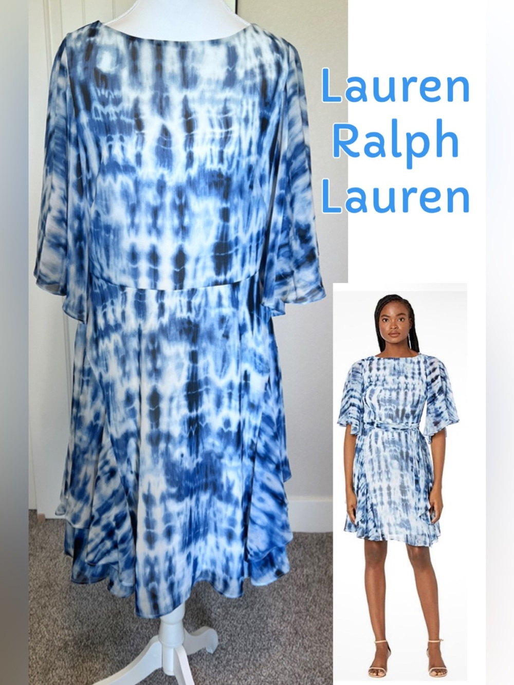 NWT $145. MSRP Lauren Ralph Lauren Tie-Dye Lined Dress Sz 8  **Belt Missing